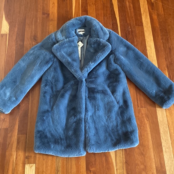 NWT-FEATURED IN US WEEKLY- Apparis Faux Fur Steel Blue  Elouise Coat - Picture 3 of 15